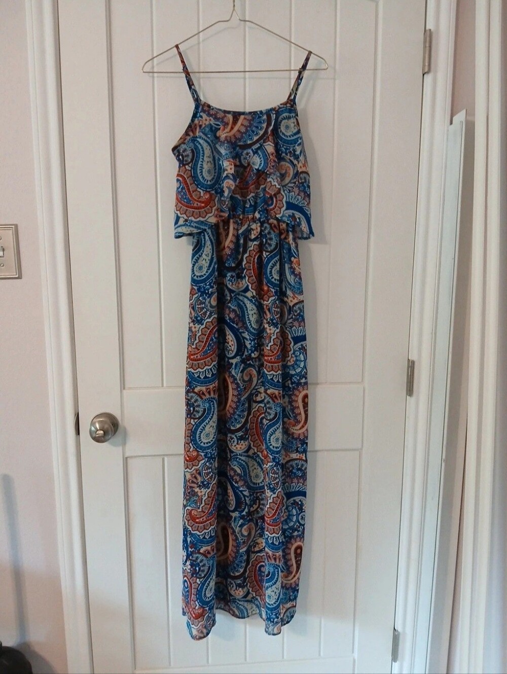 XS Xhilaration Orange and Blue Paisley Maxi Dress